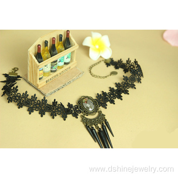 DIY Gothic Choker Necklace Black Lace Metal Choker Necklace